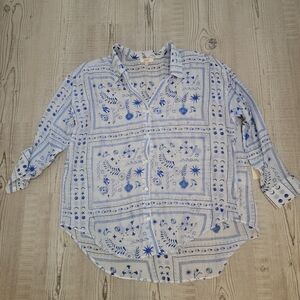 Blue Patterned Button Down Shirt